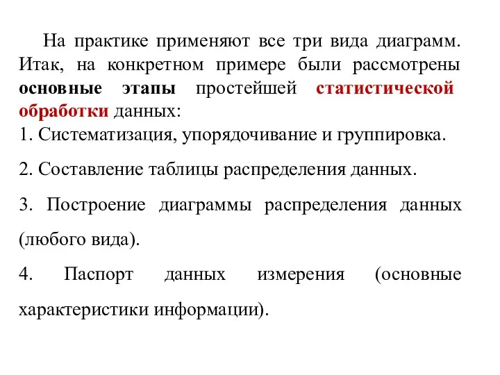 На практике применяют все три вида диаграмм. Итак, на конкретном