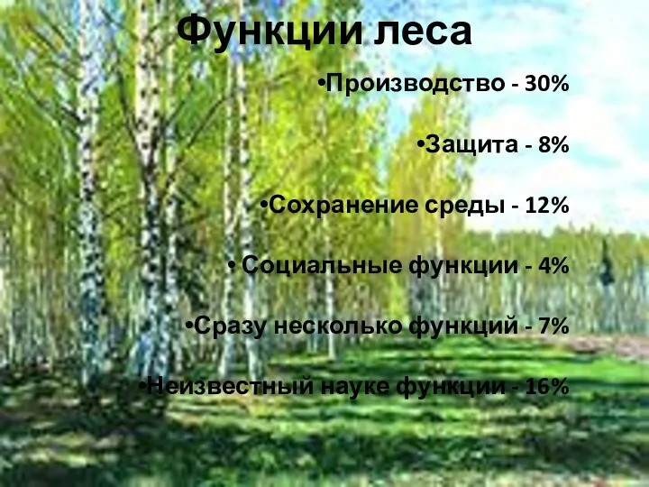 Производство - 30% Защита - 8% Сохранение среды - 12%