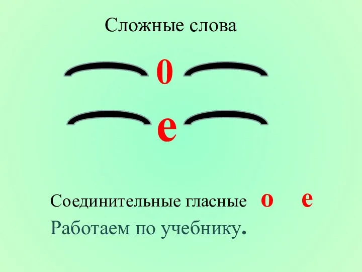 Сложные слова 0 е Соединительные гласные о е Работаем по учебнику.