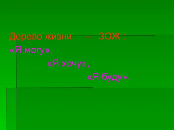 Дерево жизни – ЗОЖ : «Я могу», «Я хочу», «Я буду».