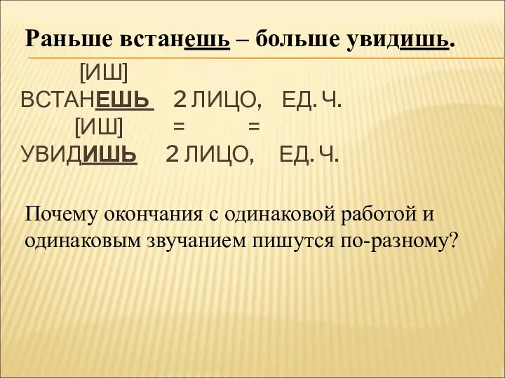 [ИШ] ВСТАНЕШЬ 2 ЛИЦО, ЕД. Ч. [ИШ] = = УВИДИШЬ