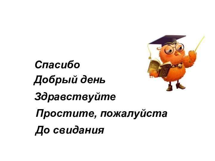 Спасибо Добрый день Здравствуйте Простите, пожалуйста До свидания