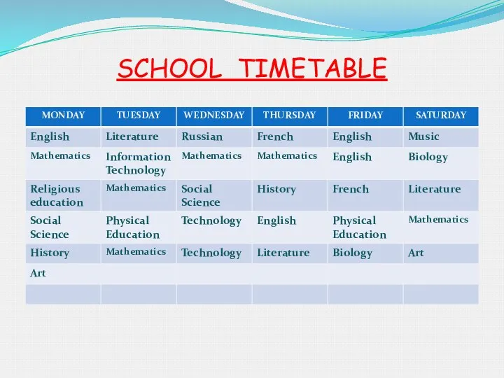 SCHOOL TIMETABLE