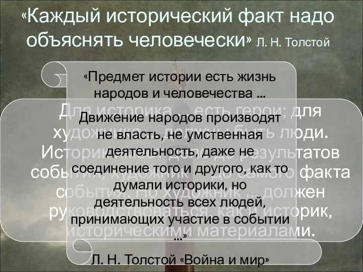 «Каждый исторический факт надо объяснять человечески» Л. Н. Толстой Для