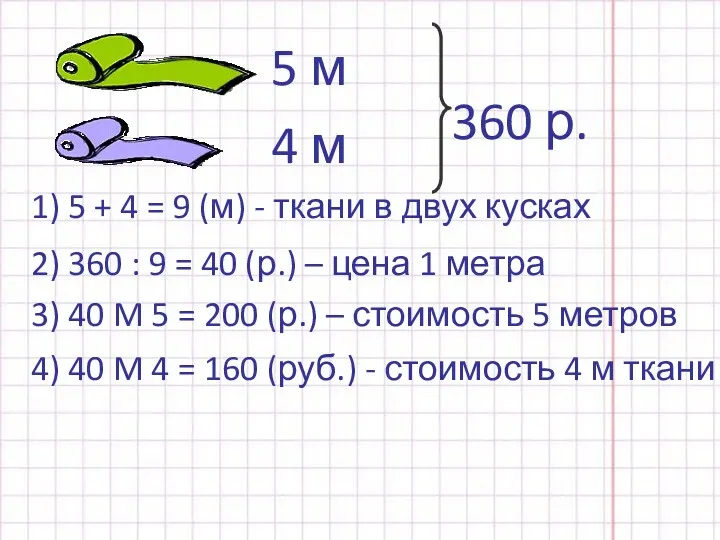 4) 40 M 4 = 160 (руб.) - стоимость 4