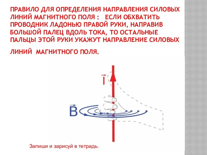 Правило для определения направления силовых линий магнитного поля : Если