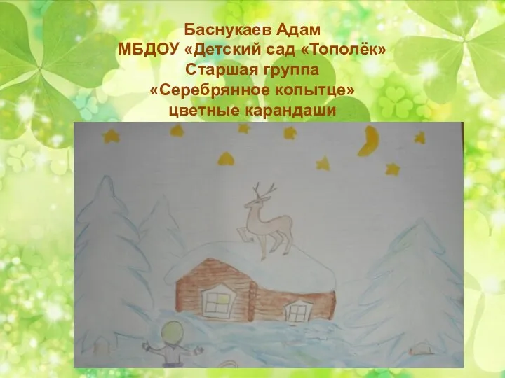 Баснукаев Адам МБДОУ «Детский сад «Тополёк» Старшая группа «Серебрянное копытце» цветные карандаши