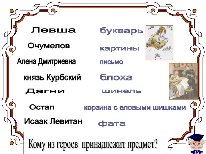 Левша букварь Очумелов картины Алена Дмитриевна письмо князь Курбский блоха