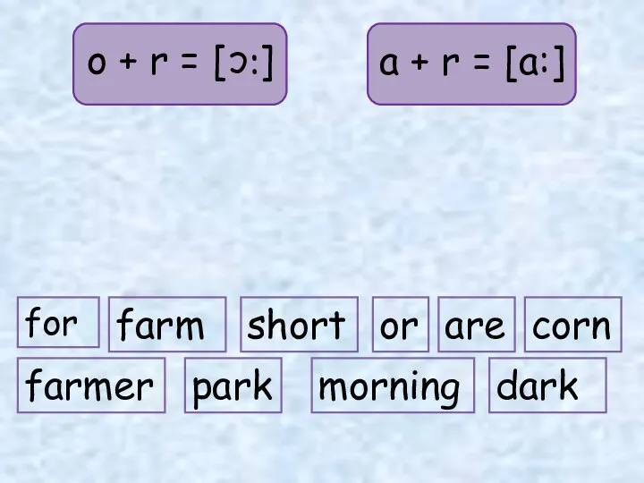 o + r = [ a + r = [a:] for [:c farm