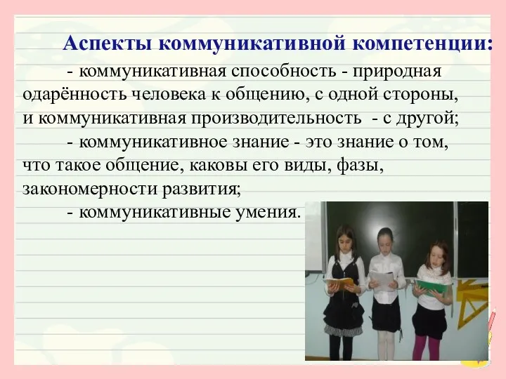 Аспекты коммуникативной компетенции: - коммуникативная способность - природная одарённость человека