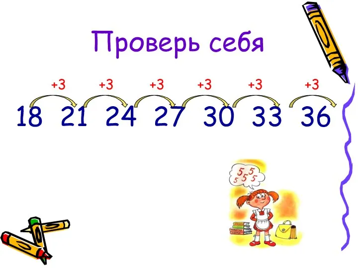 Проверь себя 18 21 24 27 30 33 36 +3 +3 +3 +3 +3 +3