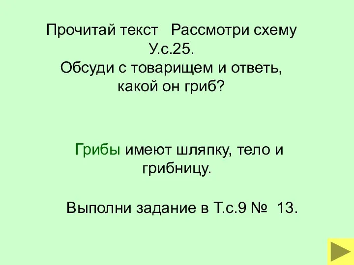 Прочитай текст Рассмотри схему У.с.25. Обсуди с товарищем и ответь, какой он гриб?