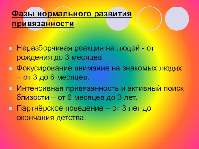 Фазы нормального развития привязанности Неразборчивая реакция на людей - от