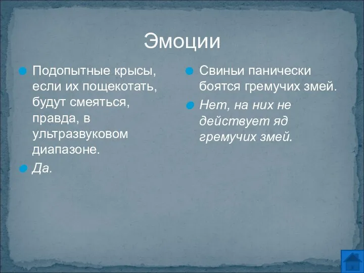 Эмоции Подопытные крысы, если их пощекотать, будут смеяться, правда, в