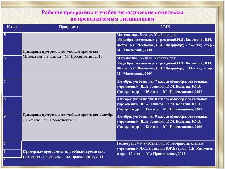 Рабочие программы и учебно-методические комплексы по преподаваемым дисциплинам