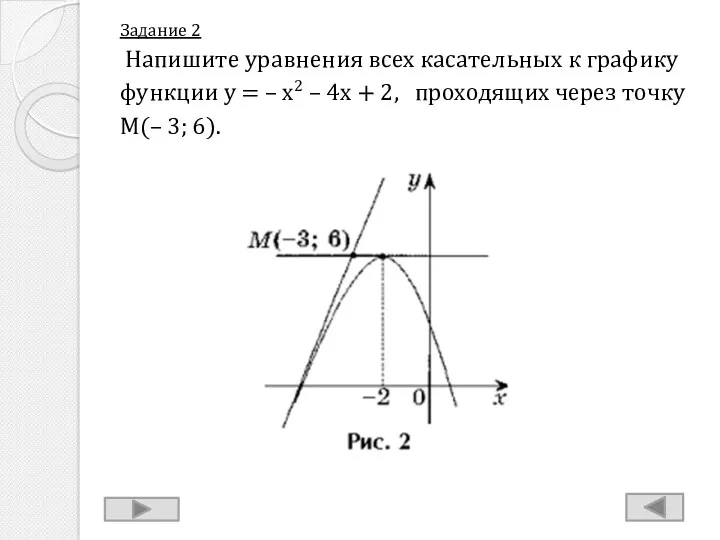 Задание 2 Напишите уравнения всех касательных к графику функции y = – x2