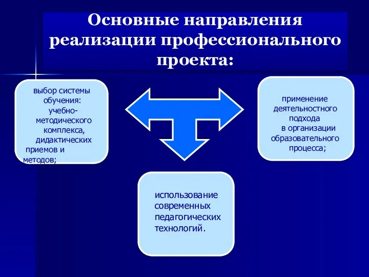 Основные направления реализации профессионального проекта: выбор системы обучения: учебно- методического