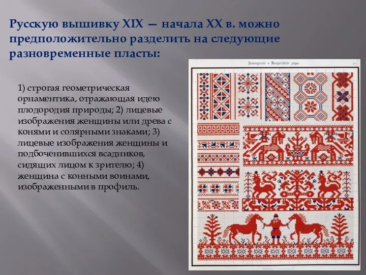 Русскую вышивку XIX — начала XX в. можно предположительно разделить