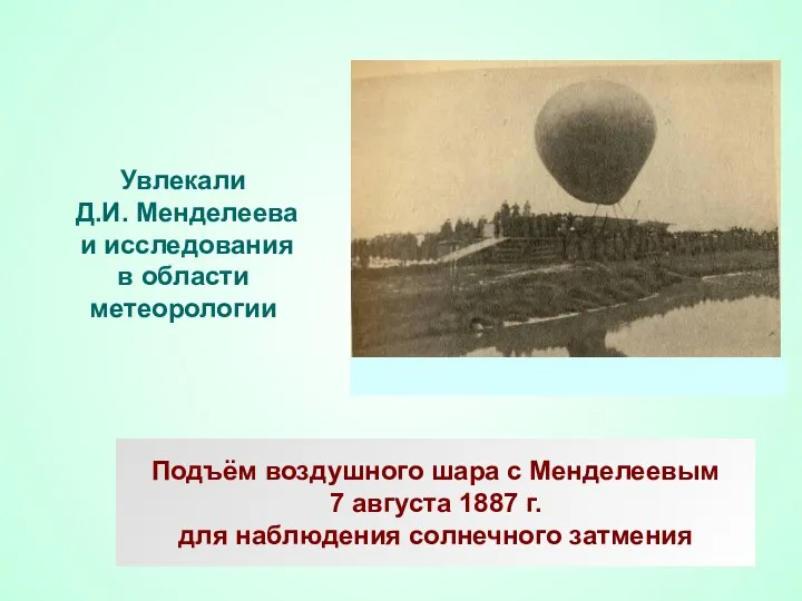 Подъём воздушного шара с Менделеевым 7 августа 1887 г. для наблюдения солнечного затмения