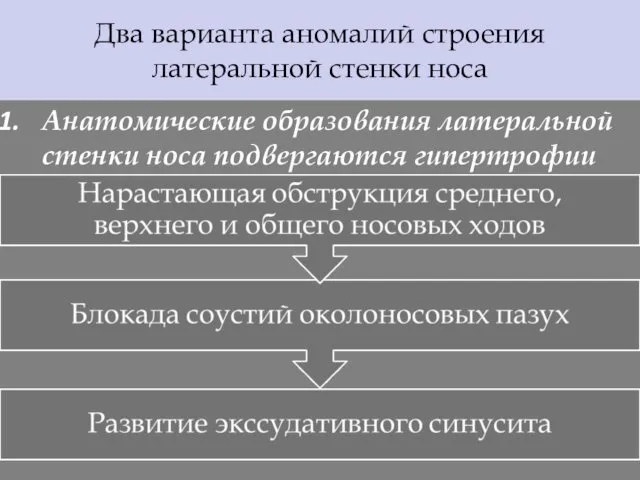 Два варианта аномалий строения латеральной стенки носа Анатомические образования латеральной стенки носа подвергаются гипертрофии