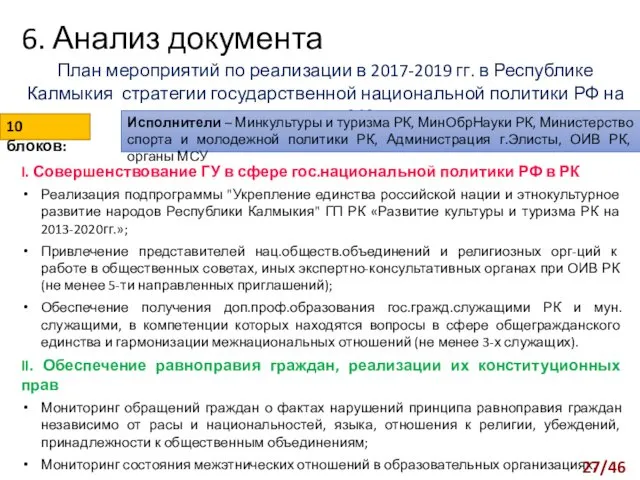 План мероприятий по реализации в 2017-2019 гг. в Республике Калмыкия стратегии государственной национальной
