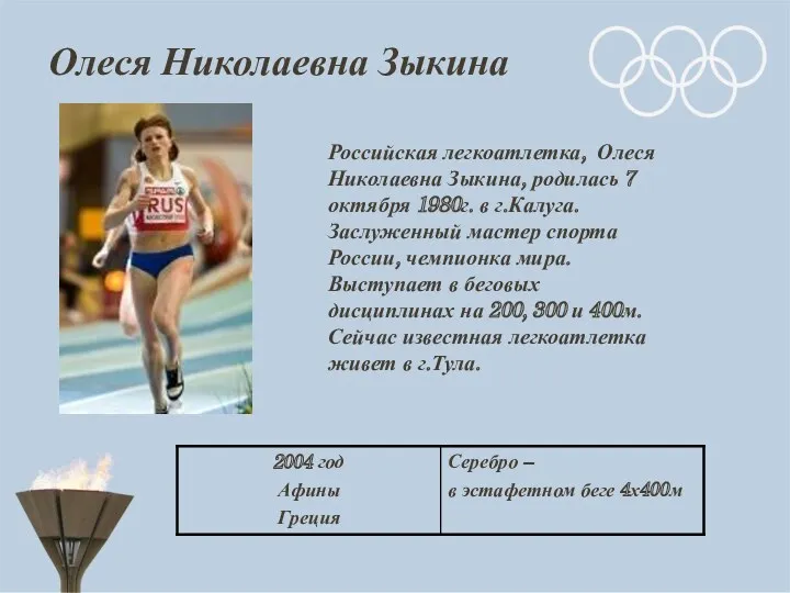 Олеся Николаевна Зыкина Российская легкоатлетка, Олеся Николаевна Зыкина, родилась 7