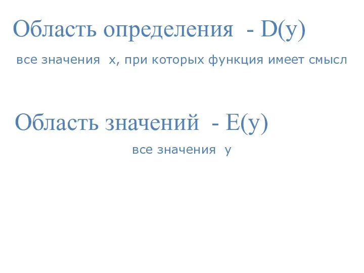 Область определения - D(у) все значения х, при которых функция