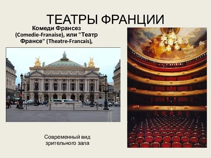 ТЕАТРЫ ФРАНЦИИ Комеди Франсез (Comedie-Franaise), или "Театр Франсе" (Theatre-Francais), Современный вид зрительного зала