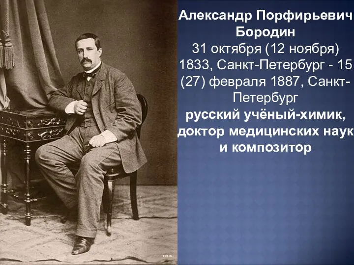 Александр Порфирьевич Бородин 31 октября (12 ноября) 1833, Санкт-Петербург -