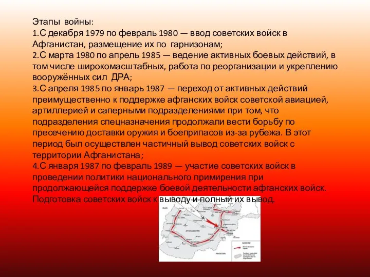 Этапы войны: 1.С декабря 1979 по февраль 1980 — ввод