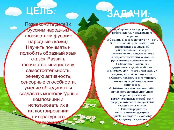 ЦЕЛЬ: Познакомить детей с русским народным творчеством (русские народные сказки). Научить понимать и