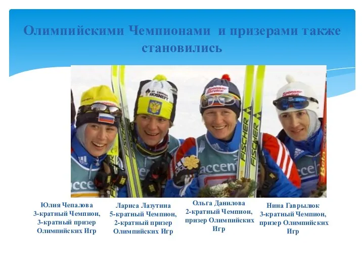 Нина Гаврылюк 3-кратный Чемпион, призер Олимпийских Игр Олимпийскими Чемпионами и призерами также становились