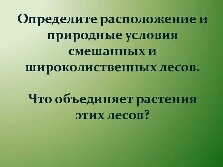 Определите расположение и природные условия смешанных и широколиственных лесов. Что объединяет растения этих лесов?