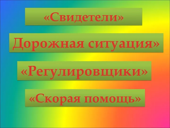 Дорожная ситуация» «Регулировщики» «Свидетели» «Скорая помощь»