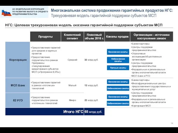 Многоканальная система продвижения гарантийных продуктов НГС: Трехуровневая модель гарантийной поддержки субъектов МСП Банковские