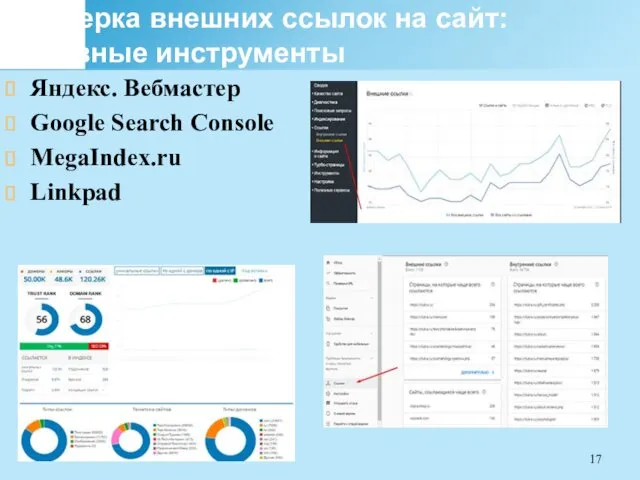 Проверка внешних ссылок на сайт: основные инструменты Яндекс. Вебмастер Google Search Console MegaIndex.ru Linkpad