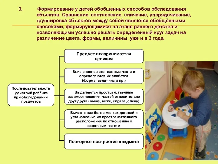 3. Формирование у детей обобщённых способов обследования объектов. Сравнение, соотнесение,