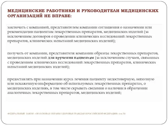 ФЕДЕРАЛЬНЫЙ ЗАКОН «ОБ ОСНОВАХ ОХРАНЫ ЗДОРОВЬЯ ГРАЖДАН В РОССИЙСКОЙ ФЕДЕРАЦИИ» (ст.74)