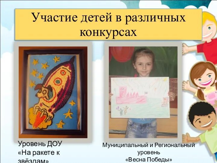 Участие детей в различных конкурсах Уровень ДОУ «На ракете к звёздам» Муниципальный и