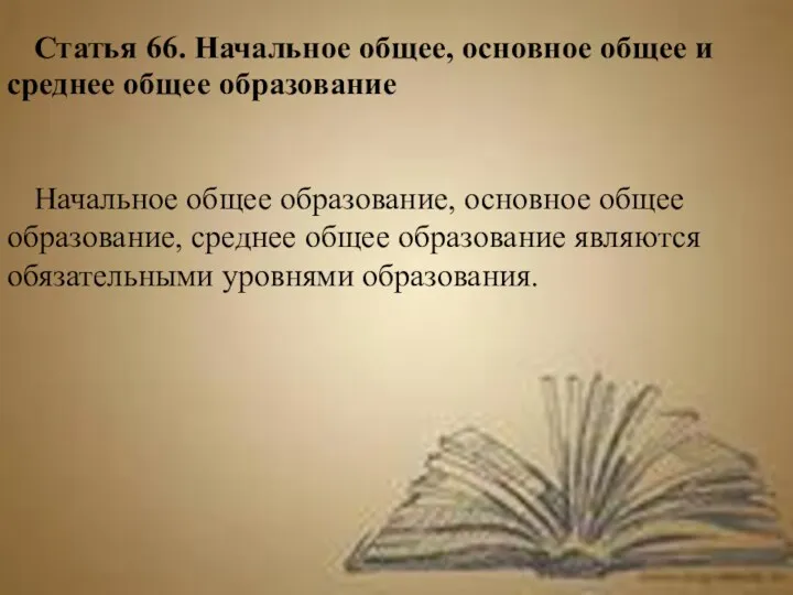 Статья 66. Начальное общее, основное общее и среднее общее образование