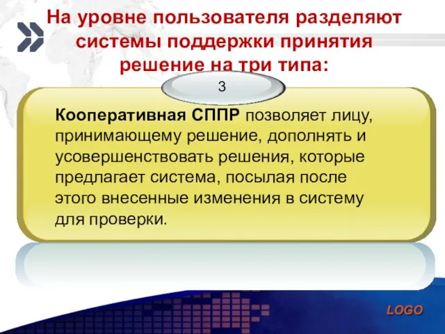 На уровне пользователя разделяют системы поддержки принятия решение на три