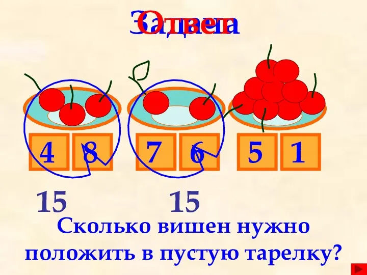 4 8 7 6 5 1 Задача Сколько вишен нужно положить в пустую