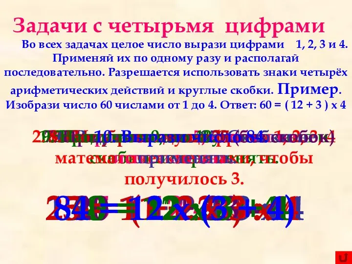 Задачи с четырьмя цифрами Во всех задачах целое число вырази цифрами 1, 2,