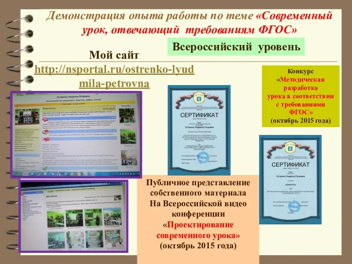 Демонстрация опыта работы по теме «Современный урок, отвечающий требованиям ФГОС»