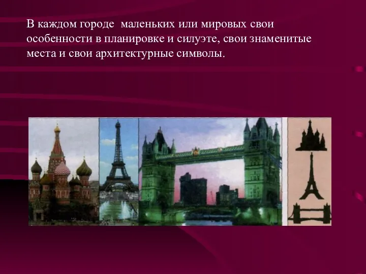 В каждом городе маленьких или мировых свои особенности в планировке и силуэте, свои