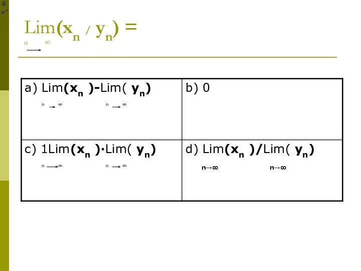 Lim(xn / yn) = n ∞