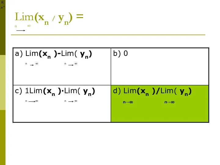 Lim(xn / yn) = n ∞