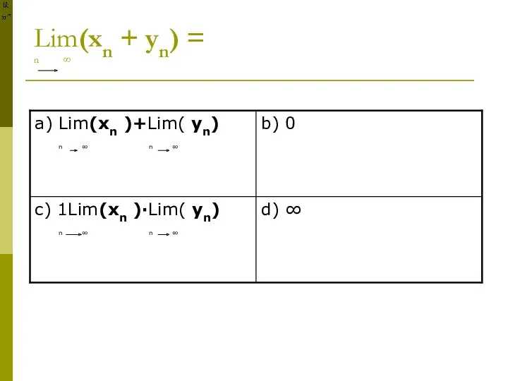 Lim(xn + yn) = n ∞