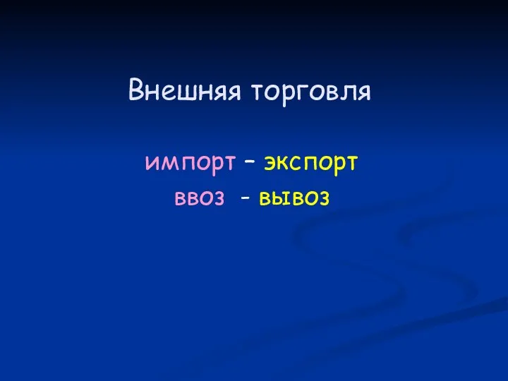 Внешняя торговля импорт – экспорт ввоз - вывоз