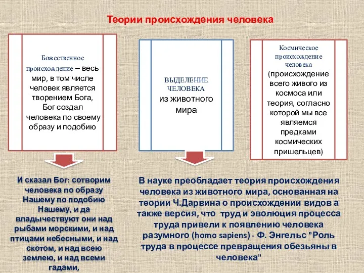 Теории происхождения человека Божественное происхождение – весь мир, в том